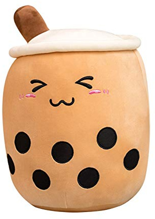 ISAKEN Bubble Tea Plüschtier, Kuscheltier Plüschpuppen Milchtee Softpuppe Teetasse Kissen Kinderspielzeug Geburtstagsgeschenk Gefüllte Plüsch Spielzeug/35CM, Braun