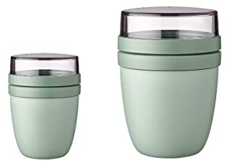 Mepal - Lunchpot Ellipse Duo Pack - Praktischer Müslibecher, Joghurtbecher, To Go Becher - Geeignet für Tiefkühler, Mikrowelle & Spülmachine - 300 & 500 ml - Nordic Sage
