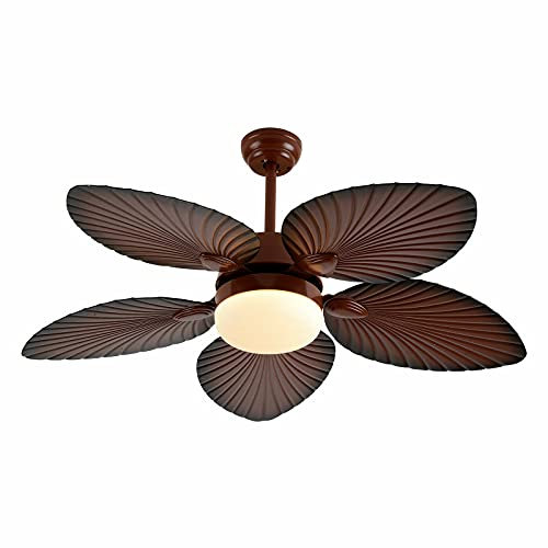 Tropical Style Ceiling Fan with 5 Wood Palm Leaf Shaped Blades, Chandelier and Remote for Bedroom, Home Office, Restaurant, Bar and Cafe - 3 Speed Quiet Motor