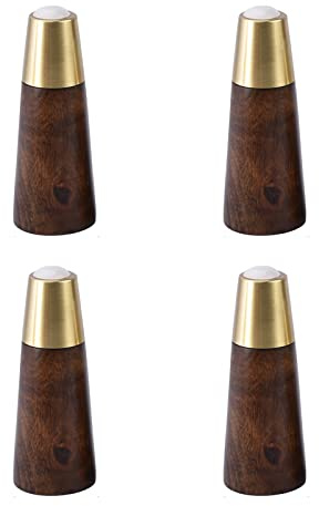 Wooden Furniture Legs,Round Tapered Mid-Century Modern Legs with Brass Base Replacement Legs for Cabinets,Coffee Tables,Ottomans,Sofas,Loveseats,Armchair Legs Set of 4 (Dark brown,12cm/4.72in)