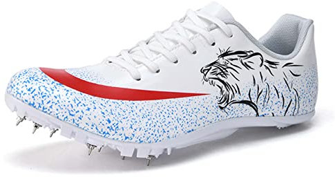 SDEQA Leichtathletik-Spike-Laufschuh Sprint-Laufschuhe mit 8 Nägel Unisex Leichtathletikschuhe Durable Sneakers Athletics für Herren Kinder Damen,Weiß,38 EU