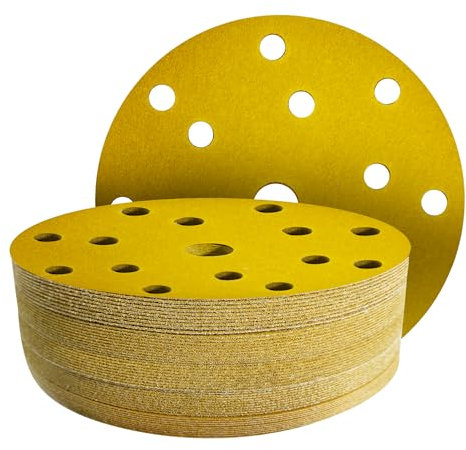 GZKTY 50 Pezzi Dischi Abrasivi 150mm, Grana 60/80/120/180/320, 15 Fori Carta Vetrata per Levigatrice Orbitale, Legno e Metallo, Carta Abrasiva per Levigatura e Lucidatura