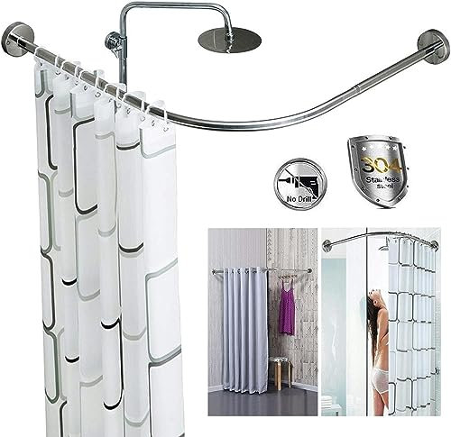 FLTRGO Duschvorhangstange Eck Duschstange Ohne Bohren L-Form Badewanne Bogenstange Teleskop Aus Edelstahl Eckduschstange FüR Umkleidekabine Kabinenstange Umkleide