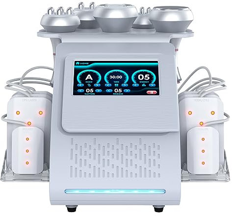 80K Ultrasonic Cavitation Machine, 6 in 1 Body Sculpting Machine Professional Skin Lift Radio Frequency Massager Multipolar Vacuum Reduction Device, for Arm Waist Thigh Hip