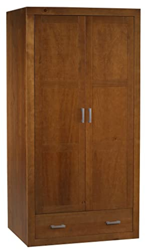 MOBLIT , Armario de Almacenamiento para Dormitorio, Madera Maciza de Pino Natural, Color Cerezo Medidas 200x55 cm (altoxfondo). (105 cm de Ancho) 2 Puertas y Un Cajon