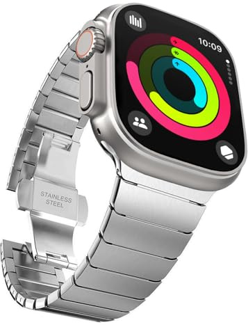 GOQELK 49mm 45mm 44mm 42mm Kompatibel mit Apple Watch Armband,316L Edelstahl Gliederarmband Ersatzarmbänder Geeignet für iWatch Ultra 2/Ultra,Series 9/8/7/6/5/4/3/2/1/SE SE2