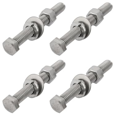 METALLIXITY 4Set Sechskant Kopf Schraube Bolzen 3/8-16x3 Silber Ton | Volles Gewinde Bolzen Muttern, 304 Edelstahl, mit Flache und Sicherung Scheiben, für Möbel Reparatur