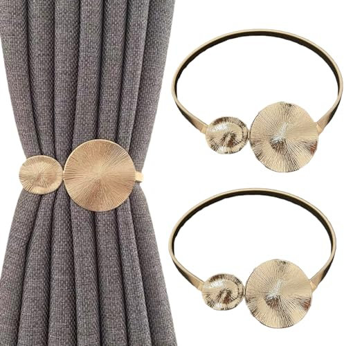 Uoocg 2 unidades de alzapaños dorados de metal moderno para cortinas, accesorios para interiores, salón, dormitorio (hoja de loto)