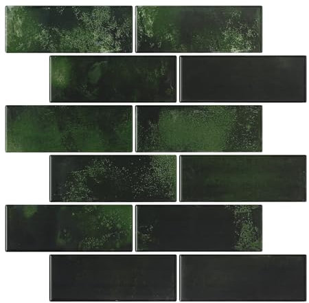VEELIKE Klebefliesen Küche Marmor Dunkelgrün Rechteckigen 3d Fliesenaufkleber Badezimmer Küchenfliesen Selbstklebend Wandfliesen Badezimmer Fliesen Überkleben Fliesenfolie 30.5cm×30.5cm 24 Stück