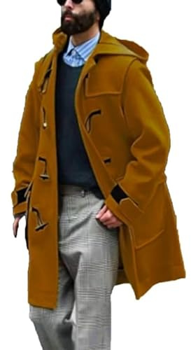 CRITOR Manteaux en mélange de Laine pour Hommes Caban Classique Duffle Manteau à Capuche Duffle à Bascule