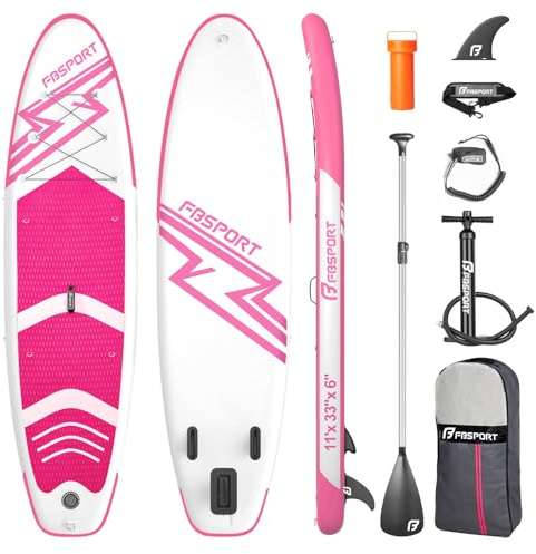 FBSPORT Inflatable Stand Up Paddle Boards,SUP Board,6 Thick Stand Up Paddle Boarding,Paddling Board for Youth & Adult,Surfboard,SUP with Adjustable Paddle/Backpack/Pump/Removable Fin (Pink)