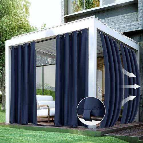 HolidayIdeas Outdoor Curtains for Patio Waterproof-4 Panels Windproof Weatherproof Privacy Curtains-Grommet Top and Tab Bottom Drape for Gazebo, Porch, Pergola, Cabana, Backyard 54x95 Inch Navy