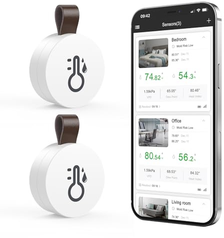 LOFICOPER Bluetooth Thermometer Hygrometer, 2 Stk Mini Bluetooth Sensor, Drahtloser Temperatursensor mit Daten Export, kompatibel mit ios/Android, für Wein, Wohnzimmer, Haus