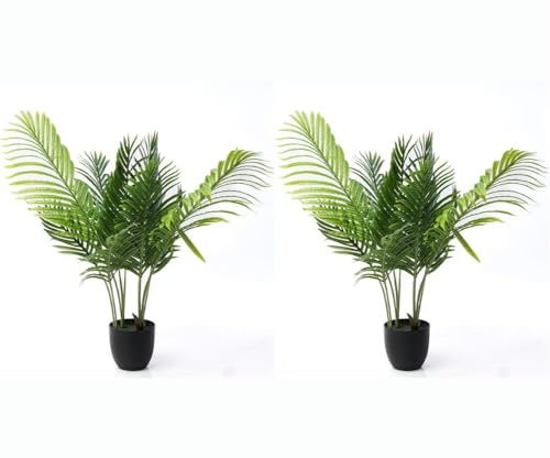 Valyria Home - Planta Artificial Palmera Areca - Tamaño 70 cm - Pack de 2 Plantas de Plástico - Árbol Artificial Realista y Tropical - Ideal para Decoración