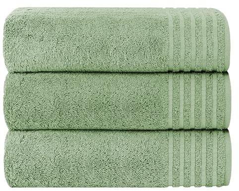 Olivia Rocco Monaco 3 Pack Bath Sheets Highly Absorbent Premium Quality 100% Cotton Large Towel Set Extra Soft Quick Dry Large Towels Bath Sheet 500 GSM Washable Towels, Sage Green