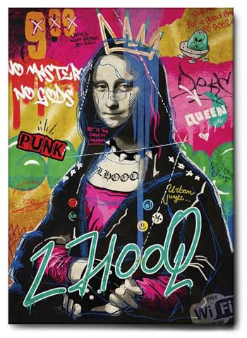 Giallobus - Gemälde - 01 - Mona Lisa Punk - Leinwand mit Standardrahmen - 100L x 140l cm - Bereit zum Aufhängen - Moderne Gemälde