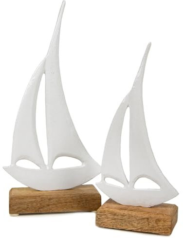 Logbuch-Verlag 2 weiße Segelboote zum Hinstellen aus Metall Geschenk Segler Mann Geburtstag Hochzeit 22 + 27 cm hoch