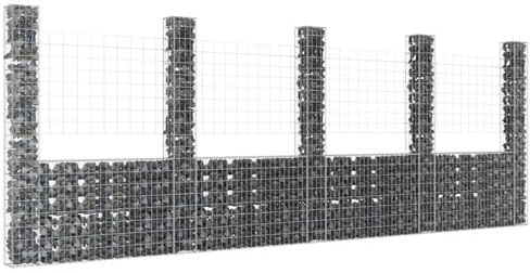 qohoio Gabbione a U con 5 Pali in Ferro 500x20x200 cm,Gabbione a U,Gabbione per Sassi,Gabbione Rete Metallica-151292