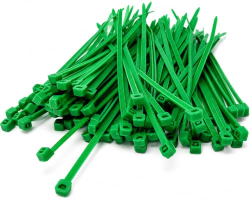 Nylon Cable Ties, 100mm x 2.5mm, Pack of 100, Plastic Zip Tie Wraps, Self-Locking (Green)