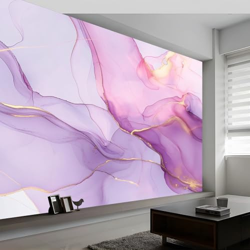 Wandtapete Marmor Elegante Linien Fototapete, Lila Vliestapete Bild Wand Dekoration, 200 x 140 cm (B x H) Tapete Panorama Poster Für Mädchen, Jungs Schlafzimmer Wohnzimmer