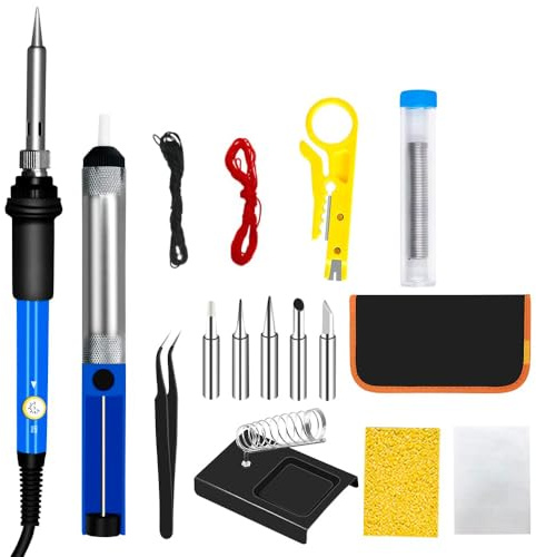 CENPEK 60 W LCD-Lötkolben-Set mit einstellbarer Temperatur, Lötkolben-Pistole, Schweißwerkzeug mit 5 Lötspitzen, Entlötpumpe, Zinndrahtrohr, Lötkolbenständer