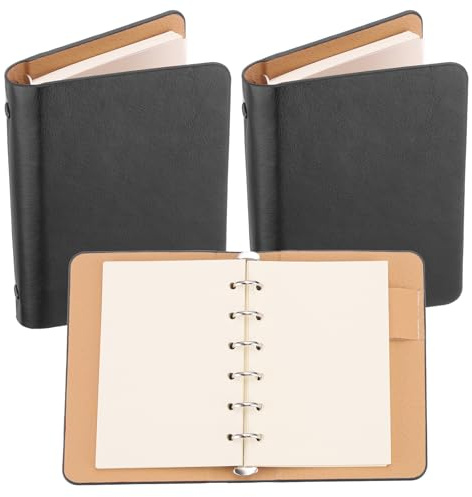 PATIKIL 2 Pack 6 Ring Binder Cover A7 Leder Notizbuch Binder Schwarz | Mini Nachfüllbarer Loose Leaf Personal Planner, mit 100 Blatt Papier