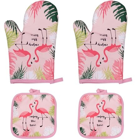 2Pcs Flamingo Pot Holders and Oven Mitts - Cooking and Baking Gloves
