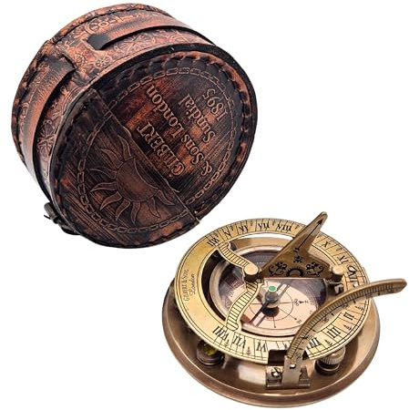 Treasure Lords Brújula vintage de latón y cobre, reloj de sol para camping, senderismo, turismo, regalo grabado