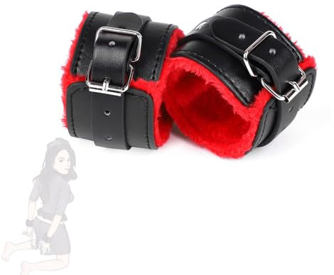 1 set di manette regolabili in pelle nera e rossa di peluche per videogiochi