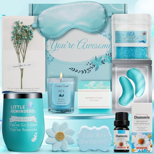 Pearshek You're Awesome Chamomile Pamper Gift Set for Women - Luxury Spa Kit with Insulated Wine Tumbler, Relaxation Self Care Hamper for Mum, Best Friend, Sister, Birthday & Get Well Soon