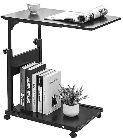 Höhenverstellbarer Überbetttisch mit Rollen, tragbarer Rolltisch für Laptop, Holz-Beistelltisch für Home Office oder Sofa, Betttablett