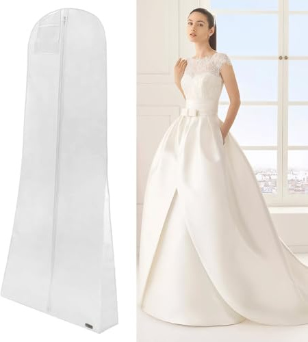 BNGXR Custodia Porta Abito da Sposa, 180x60x40cm Traspirante Copriabito da Sposa, Antipolvere Copriabiti per Abiti da Sera, Anti Polvere con Cerniera, per Abiti da Sposa Cappotti Lunghi o Abito Bianco