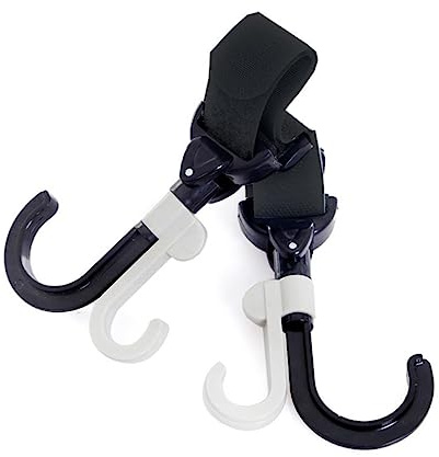 JOINPAYA Ganci per Passeggino 2 Pezzi Nero in Resina Gancio e Anello Regolabile a 360° Facili da Rimuovere per Portare Borse Pannolini e Accessori