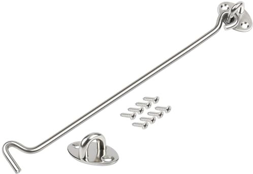 ZiYuya Haken- und Ösenriegel, Edelstahl-Torhaken, Kabinenhakenschloss, Haken-Ösenriegel, Türschloss, Türschloss, Verriegelung für Holztore, Fensterstrebe, Tor, Türschnäpper (Silber, 1 Stück, 10 Inch)
