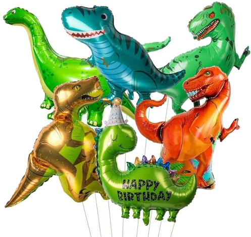 DazzJoy Dino Luftballon Tiere Ballons, XXL Luftballon Dino Geburtstag Deko, Dinosaurier Luftballons Tiere Geburtstag, Dinosaurier Folienballon für Dschungel Party Deko