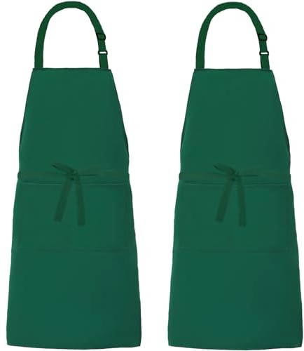 XIEJINJIA 2er-Pack Verstellbare Canvas Schürzen mit 2 Taschen Kochschürze Kochen Backen Garten für Frauen Männer Grün