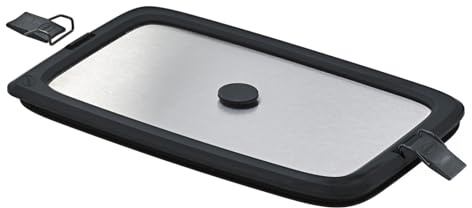 RÖSLE Edelstahldeckel FLEXX 2GO 1,5 L eckig mit Clips für Lunchbox, Silikonrand, aromadicht, Silikonventil, silberfarben/schwarz
