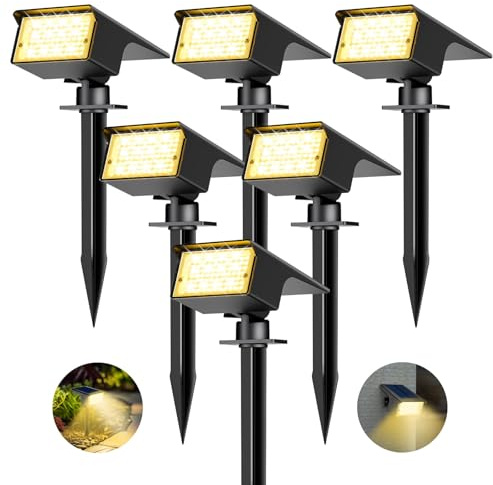 kolpop [6 Stück/ 77 LEDs Solar Gartenleuchten für Außen, 3000K Warmweiß Baumbeleuchtung, IP65 Wasserdicht, 3 Modi, 800LM Solar Strahler, Dusk to Dawn Solarlampen für Hof Weg Outdoor Pflanzen