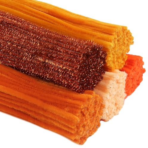 TOAOB 400 Stück Pfeifenputzer zum Basteln 5 Verschiedene Orange | Enthält Glitzer Pfeifenreiniger, 6 mm x 30 cm, Pipe Cleaner Basteln Set, für DIY Handwerks