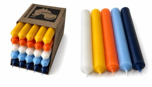Stabkerzen Set 25 Stück – durchgefärbt & tropffrei – 2,2 cm Ø, 18 cm lang – Made in Germany – Premium Kerzenmix in Gelb, Orange, Creme, Hellblau & Dunkelblau – lange Brenndauer - Tafelkerzen Set 12