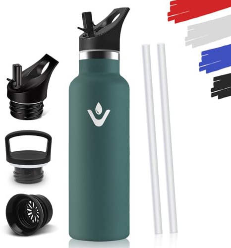 Borraccia Termica 750ML, Senza BPA, Borraccia Termica Con Cannuccia, Acciaio Inossidabile 18/8, Bottiglia Termica A Prova Di Perdite, Termos Per Scuola, Ufficio E Attività All'Aperto - Verde Militare