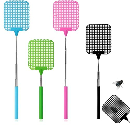 4 Stück Fliegenklatsche,Fly swatter, Fliegenklatsche Ausziehbar,Bunt Fliegenklatsche Ausziehbar,Pest Control,Fliegenklatsche Stabil,Mückenklatsche Für Verwendet, Um Fliegen, Wespen, Mücken Und Andere