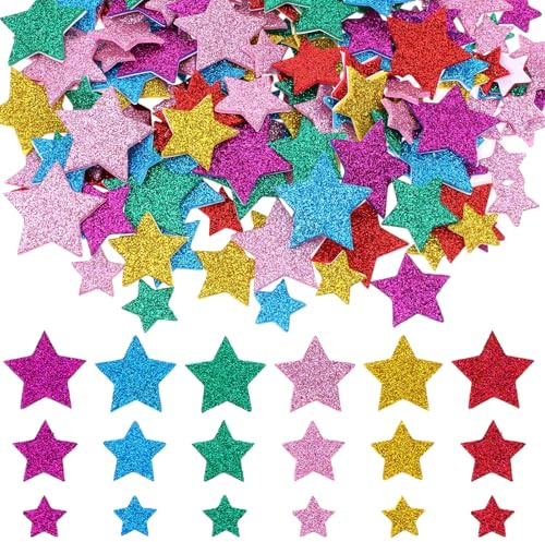 TIESOME 360 Stück Moosgummi Sterne Glitter, 3 Größe Selbstklebend Sterne Sticker Glitzersticker Glitzernde Schaumstoffaufkleber Farben Gemischt für Kunsthandwerk Sammelalben DIY Dekoration