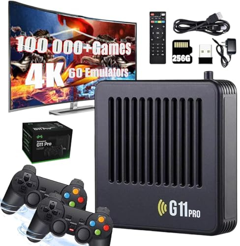 HOPASRISEE Retrowave G11 Pro, 2025 New Retro Wave G11 Pro 100000 Spiele, 4k HD Retro Game Console, Portable Plug & Play Video Games with 2/4 Wireless Dual Controllers (256G,2 Controllers)