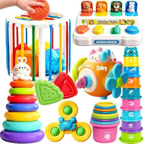 Caiery 6 in 1 Spielzeug ab 1 Jahr, Montessori Spielzeug ab 1-2 Jahre Baby Spielzeug Kinder Spielzeug Lernspiele ab 1 2 3 Jahre, Geschenk Junge, Mädchen,Motorikspielzeug, Stapelspielzeug