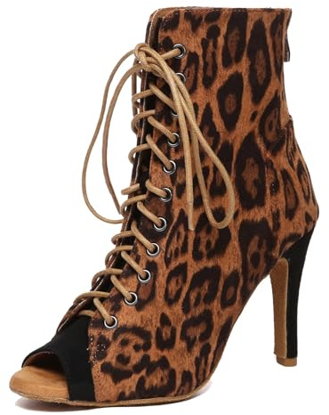 Miyoopark dam latin standard dansskor sexig kväll feststövlar, C004 leopard 9 8 cm klack, 43 EU