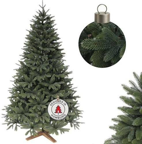 Exklusiver künstlicher Weihnachtsbaum 240cm mit Holzfuß - Premium 100% Spritzguss Weihnachtsbaum künstlich mit dichtem Nadelkleid, Schnellaufbau, Tannenbaum künstlich als Weihnachtsdeko