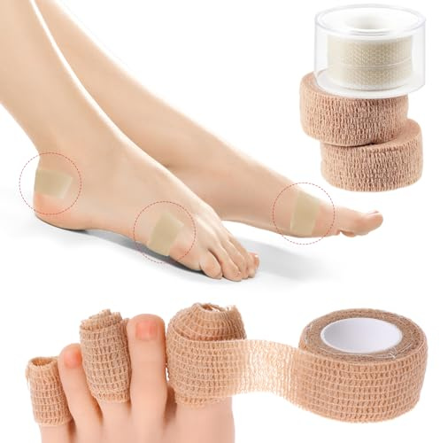 Matwsec 3 Rolls Self Adhesive Bandage Finger Tape, Prevents-Friction and Blister-Resistant Toe Covers, First Aid Tape, Silicone Finger Bandage for Broken Toe, Swelling, Wrist and Ankle Sprains
