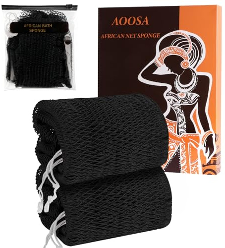 AOOSA 2PCS Exfoliante Esponjas Africanas, Esponja Red Africana con Cordón | Esponjas exfoliantes para la espalda de secado rápido, para hombres y mujeres, para piel más suave