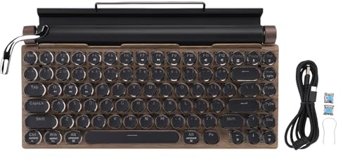 CHEOTIME Clavier mécanique, 83 Touches ergonomiques Bluetooth Style Machine à écrire rétro sans Fil Clavier de Jeu rétroéclairé Blanc pour Ordinateur de Bureau, Ordinateur (Couleur du Grain du Bois)